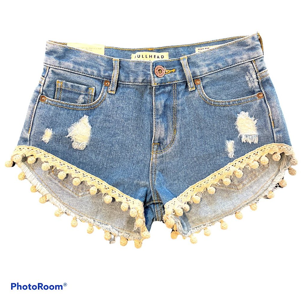 BULLHEAD Sz 0 High Rise Pompom Distressed Shorts
